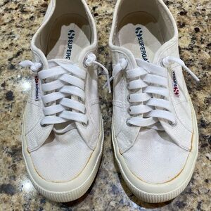 Superga White Canvas Sneakers with Rubber Sole